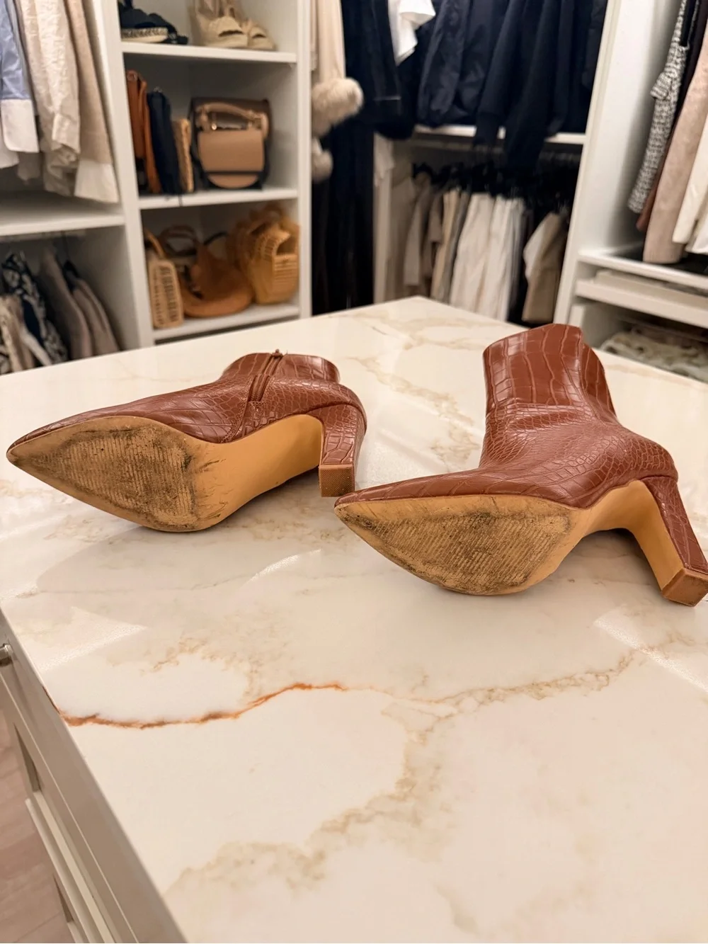 Women's Croc-Embossed Brown High-Heel Ankle Boots
